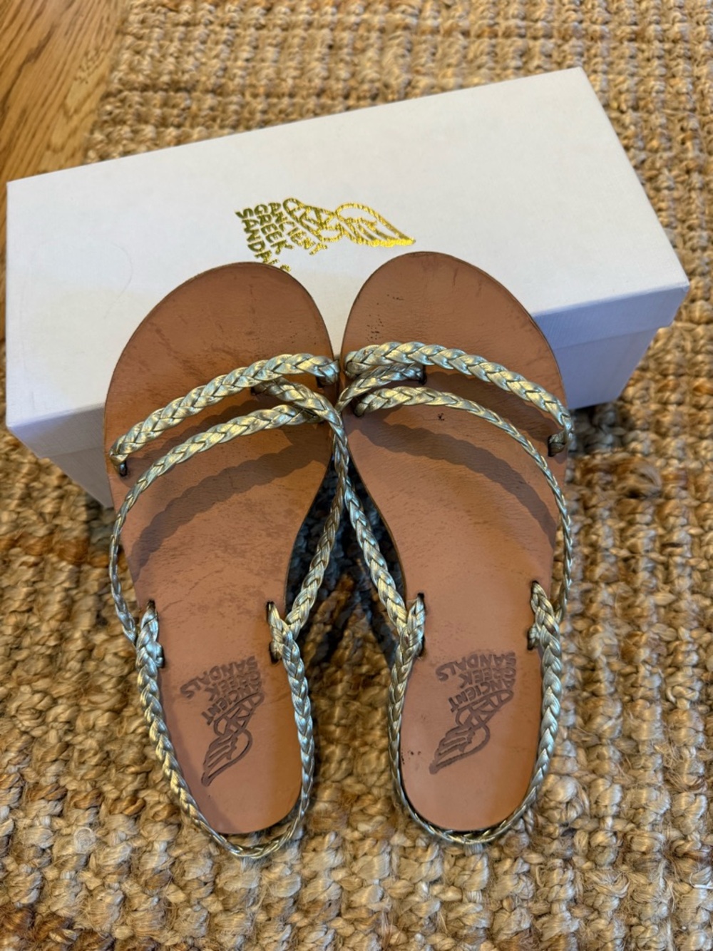 Ancient Greek Sandals Braided Metallic Gold Flat Sandals